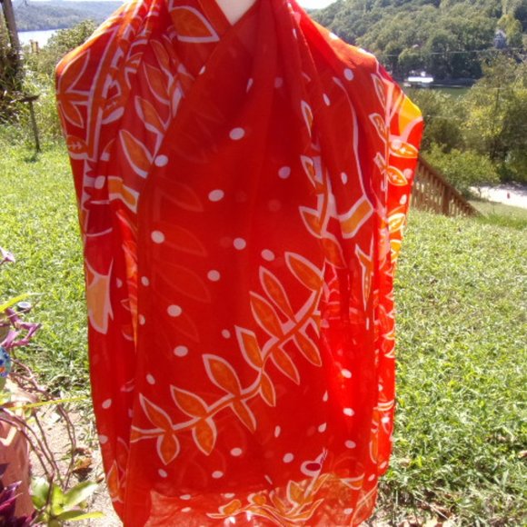 Orange Floral Silk Like Scarf/Wrap Stunning Design to Accent Your Wardrobe! - Picture 5 of 5